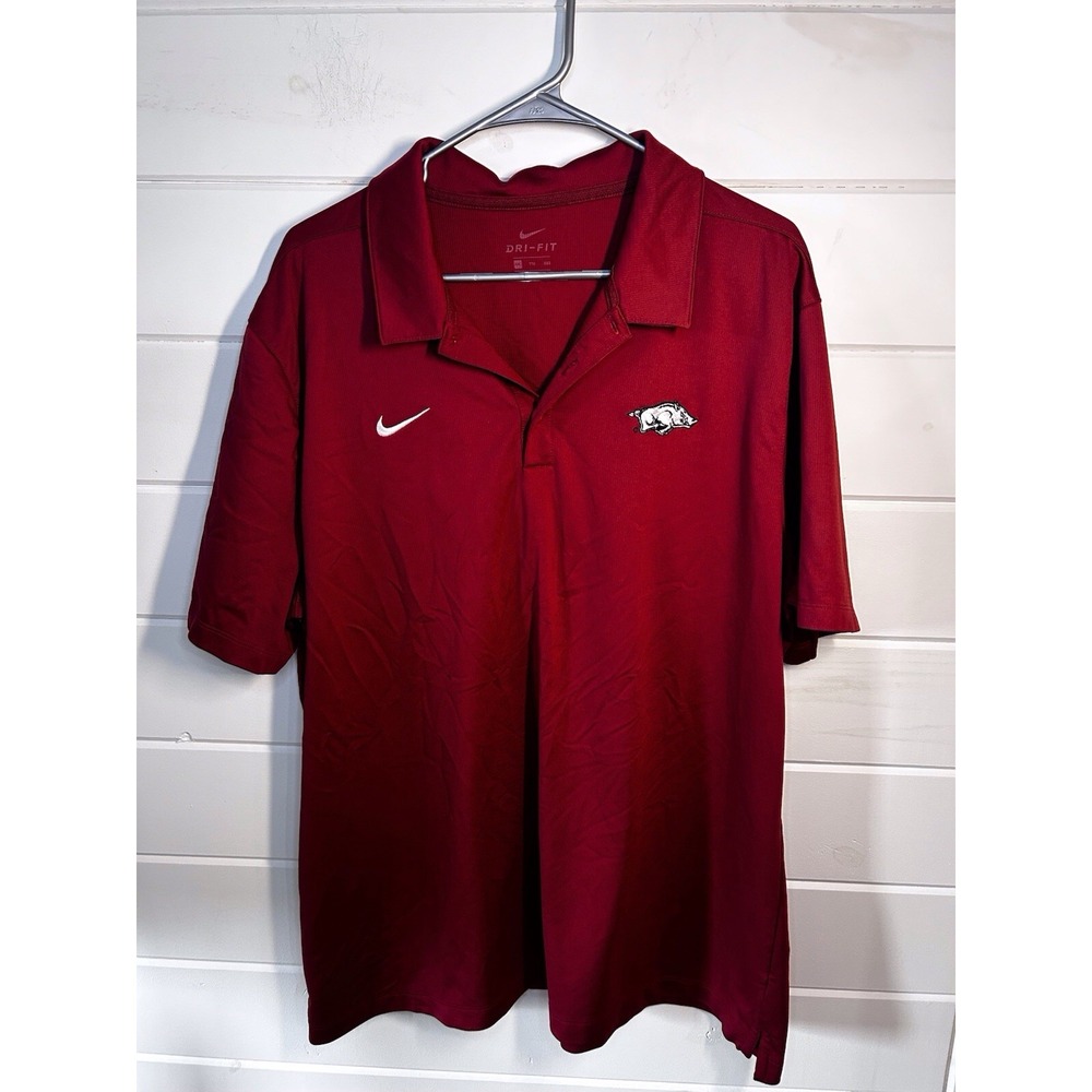 Nike Polo Shirt Mens 2XL Red Dri-Fit Arkansas Razorbacks Performance Athleisure